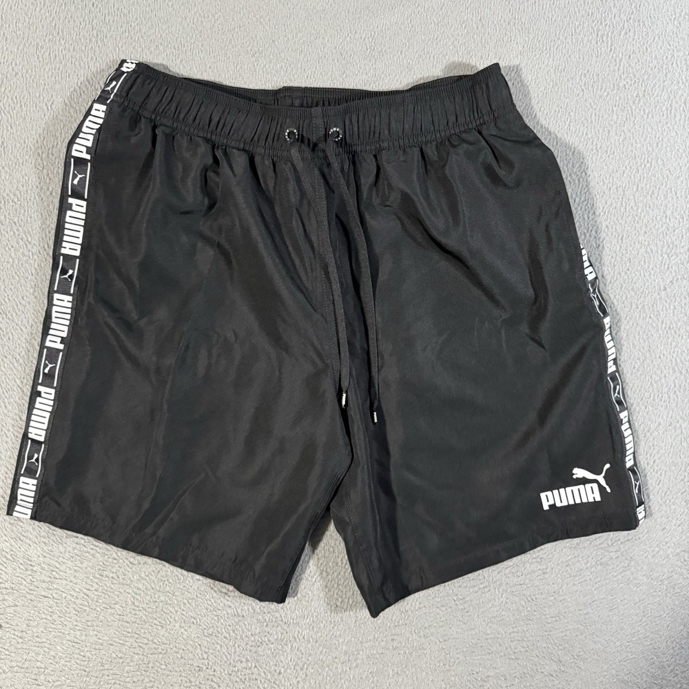 Puma Men's Athletic Shorts Medium Black Lightweight Logo Drawstring Gym